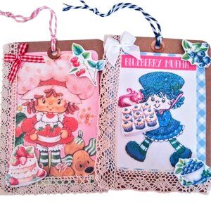 Set Of 2 Giant Tags! Strawberry Shortcake & Blueberry Muffin, Recipes On Back!